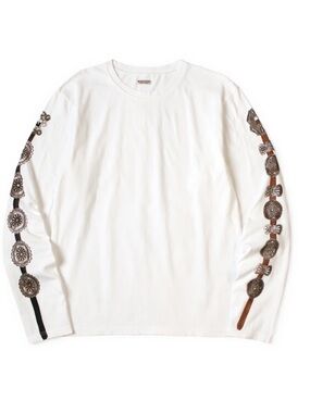 NEW Kapital 20 Jersey Crew Long Sleeve Shirt Concho Belt Sleeve White